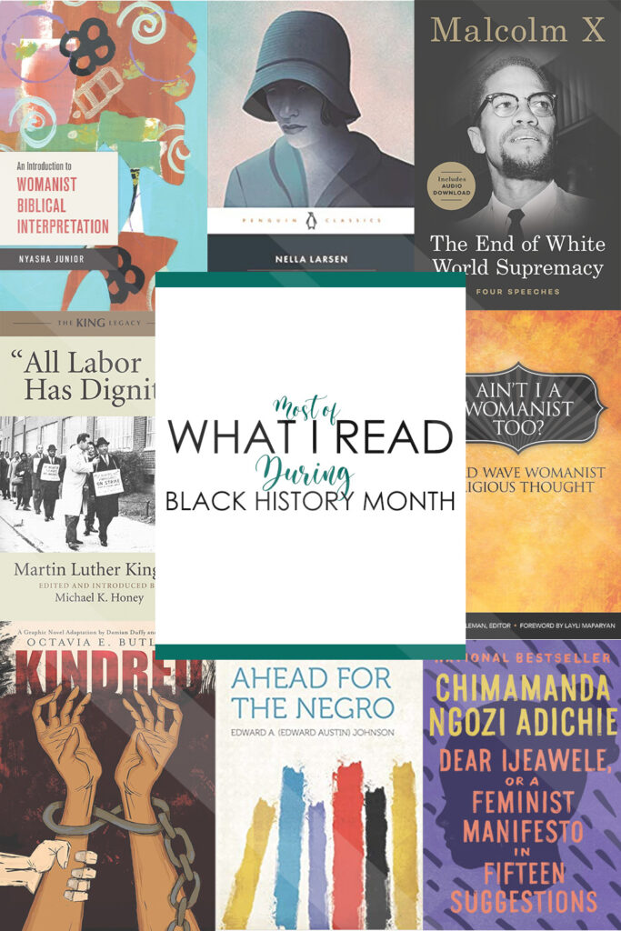 Pinterest Pin image. The colorful book covers of the books I've reviewed with text that says 'Most of What I Read During Black History Month'.